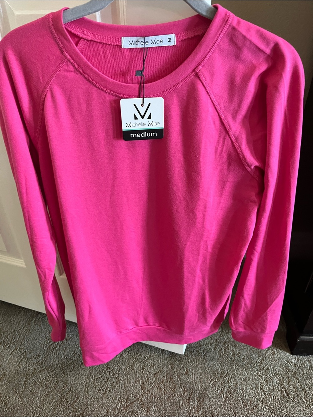 Michelle Mae Hot Pink Crewneck Long Sleeve Top